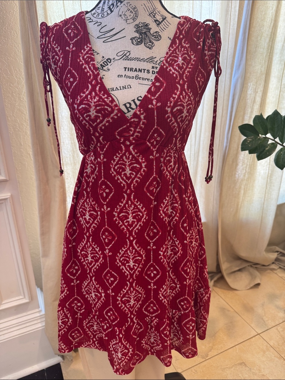 Red Printed V-Neck Women’s Dress